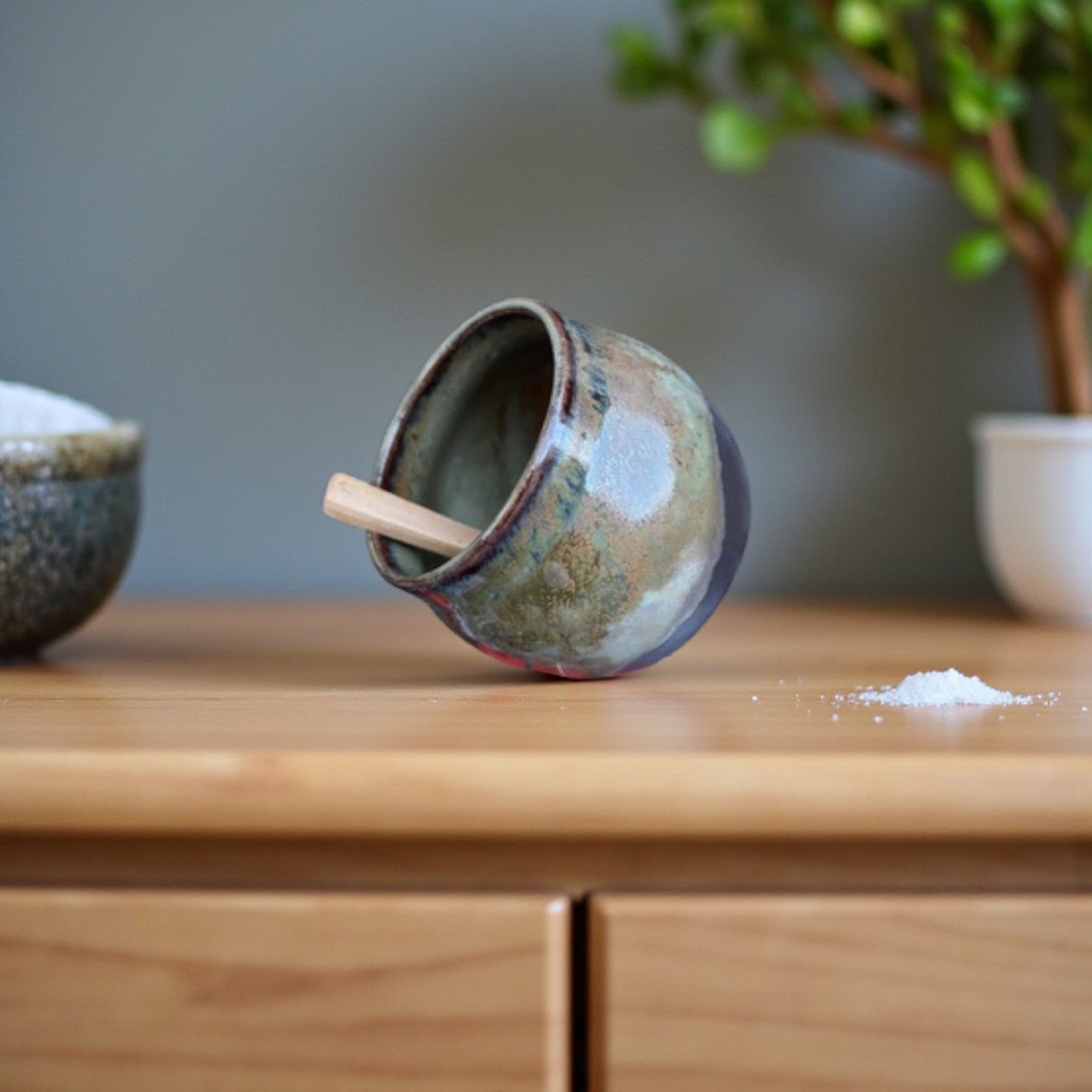 Handmade Ceramic Salt Cellars with Spoon